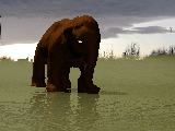 A tiny mammoth on reflective grass